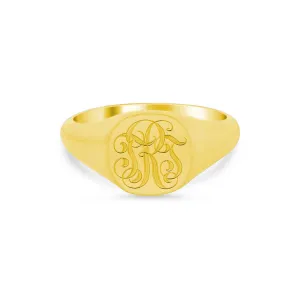 Women's Square Signet Ring - Small - Hand Engraved Script Monogram