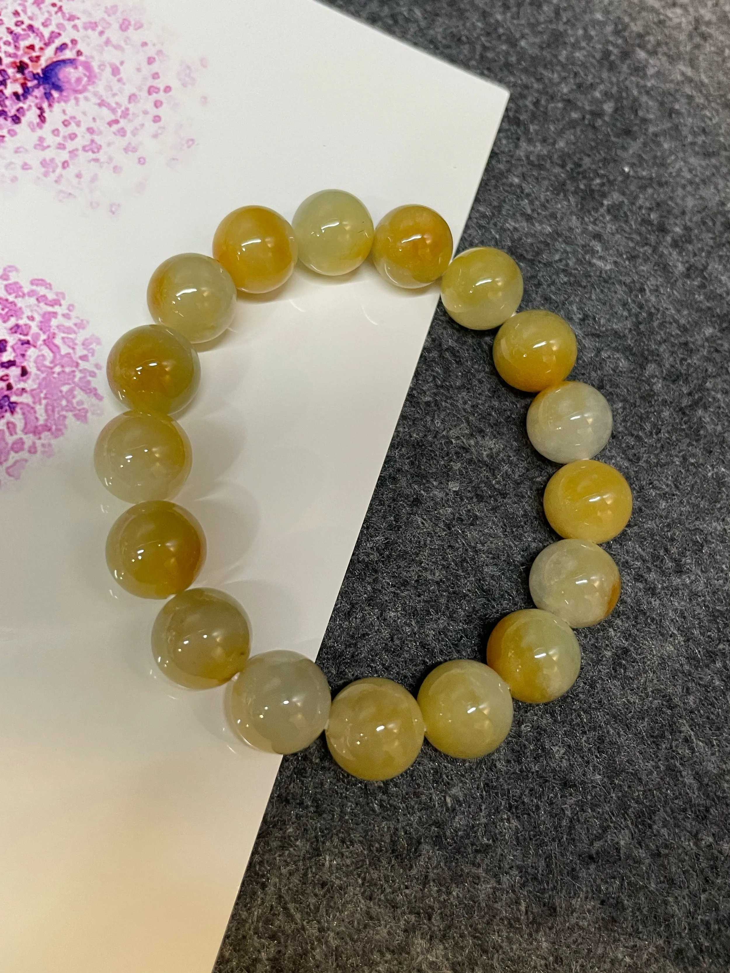 Yellow Jade Bracelet - Round Beads (NJBA077)