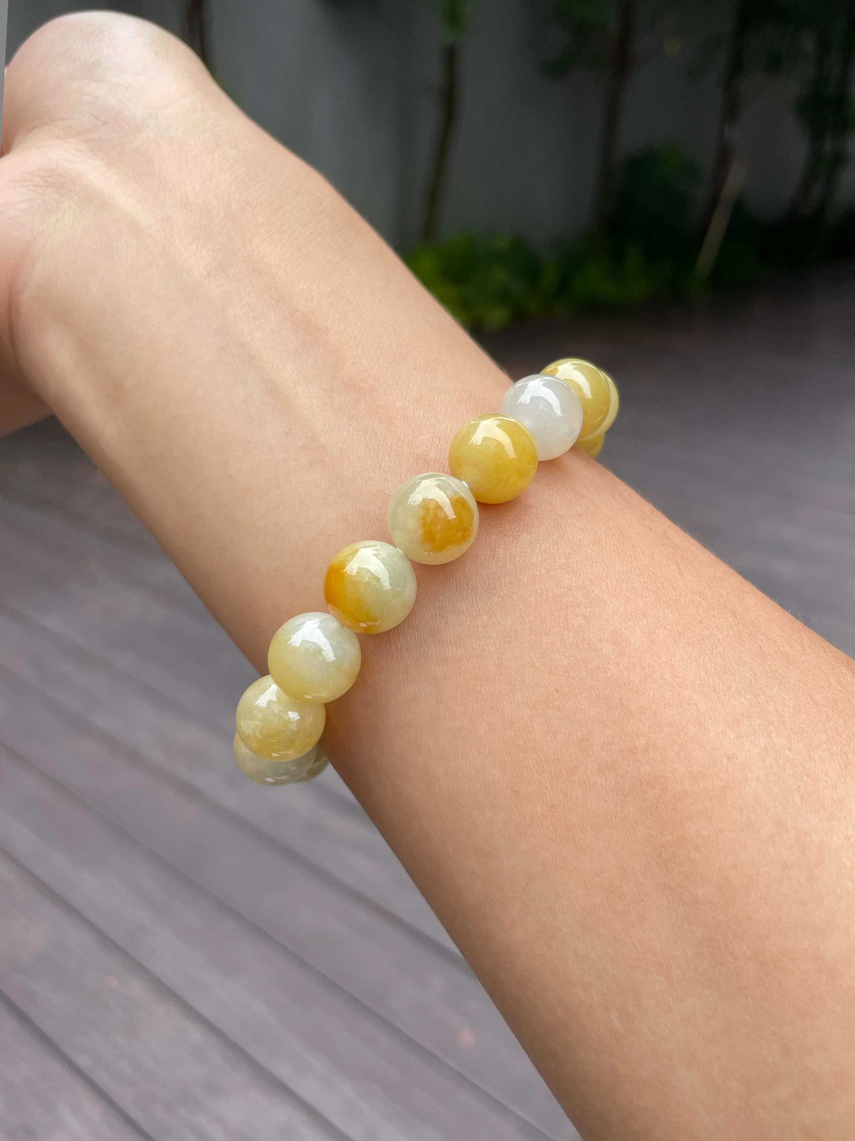 Yellow Jade Bracelet - Round Beads (NJBA077)