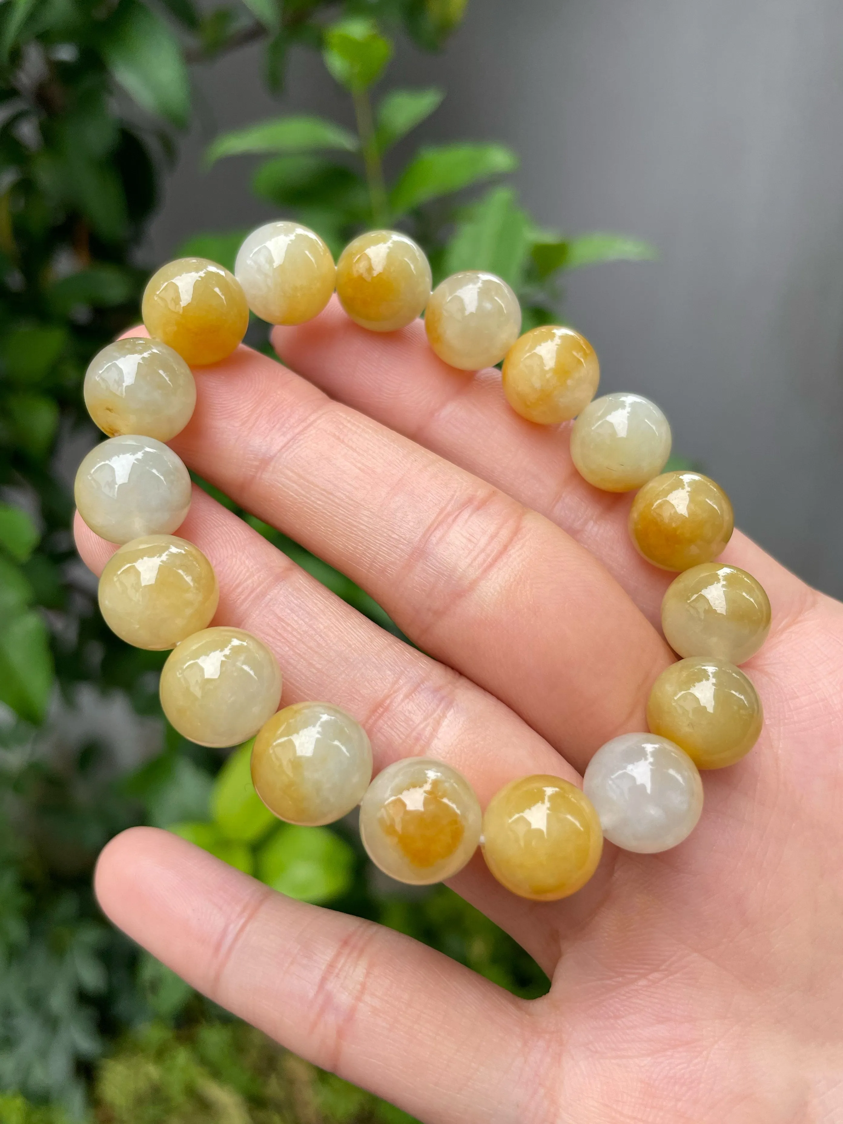 Yellow Jade Bracelet - Round Beads (NJBA077)
