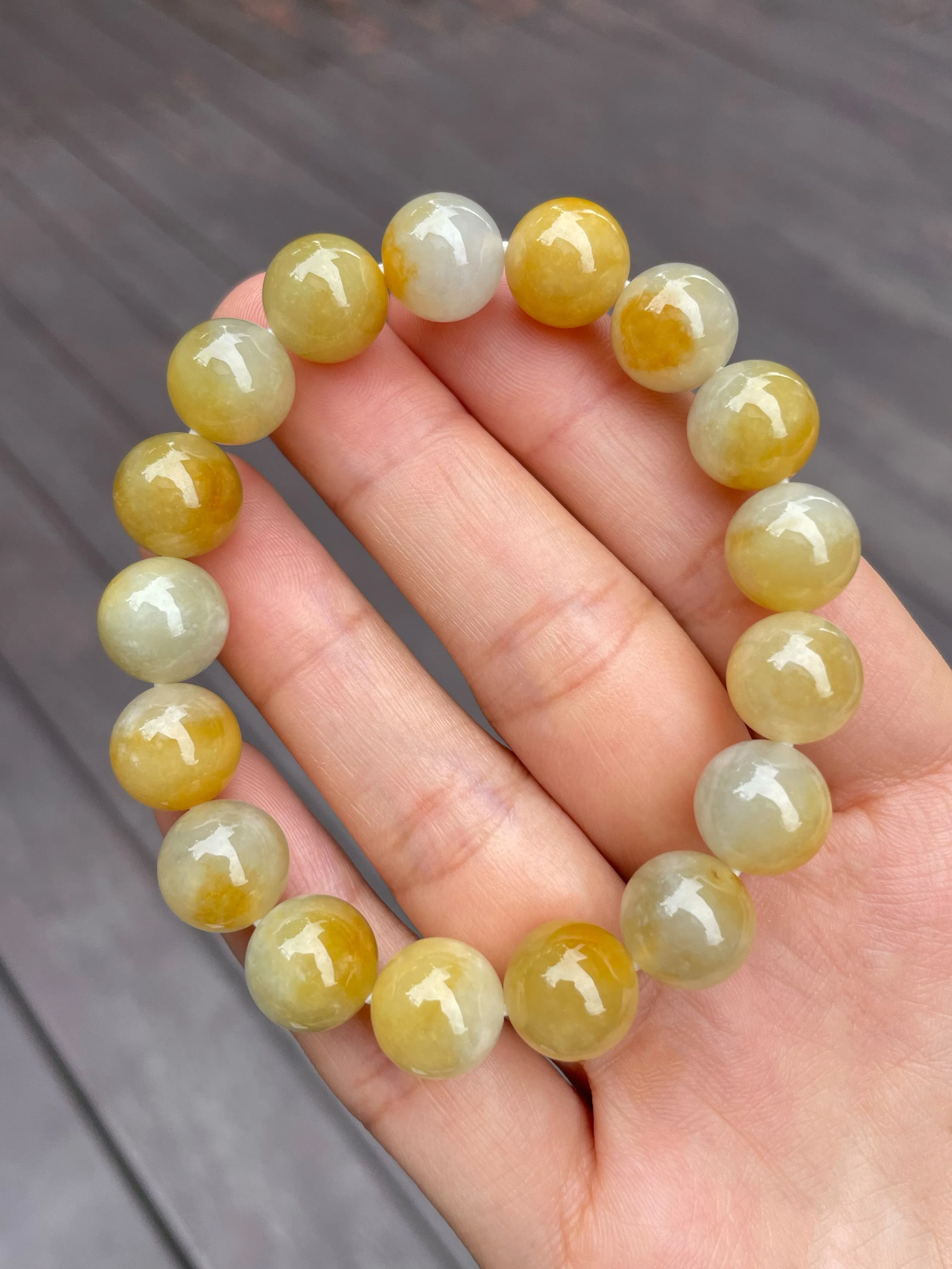 Yellow Jade Bracelet - Round Beads (NJBA077)